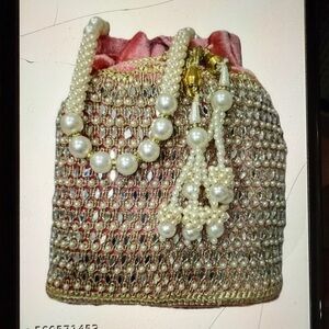 NWT Elegant Pink and Gold Beaded velvet wedding Women's Bag